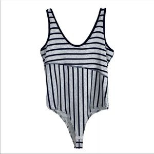 NEW ATM Stripe Blue Gray Sleeveless Bodysuit Large